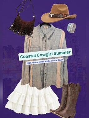 Gimmicks by Buckle Pieced Chambray Boho Western Shirt - Oversized Medium
